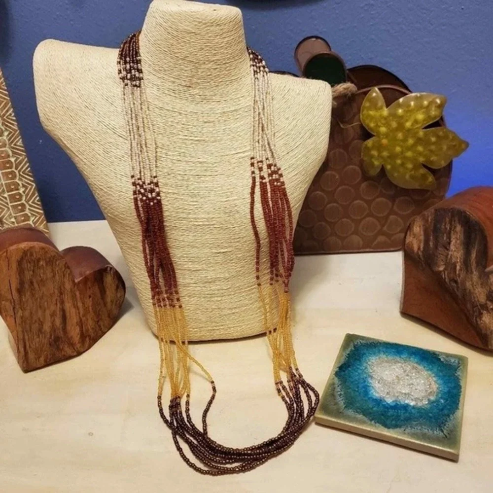 Coldwater creek neutrals Western multi strand seed bead boho‎ necklace new!!!